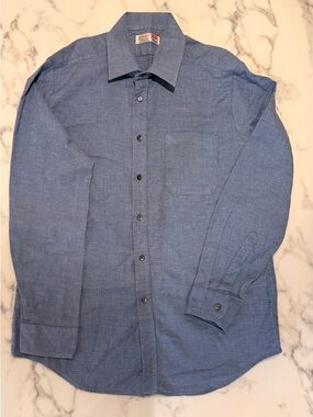 Vintage St. Michael Men's Long-Sleeve Button-Down Shirt - Blue. Size Medium